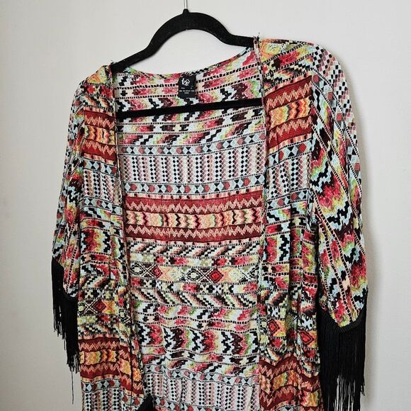 Love Tease Cardigan Kimono Lightweight Pattern Fringe Print Casual Open Front - Picture 2 of 11